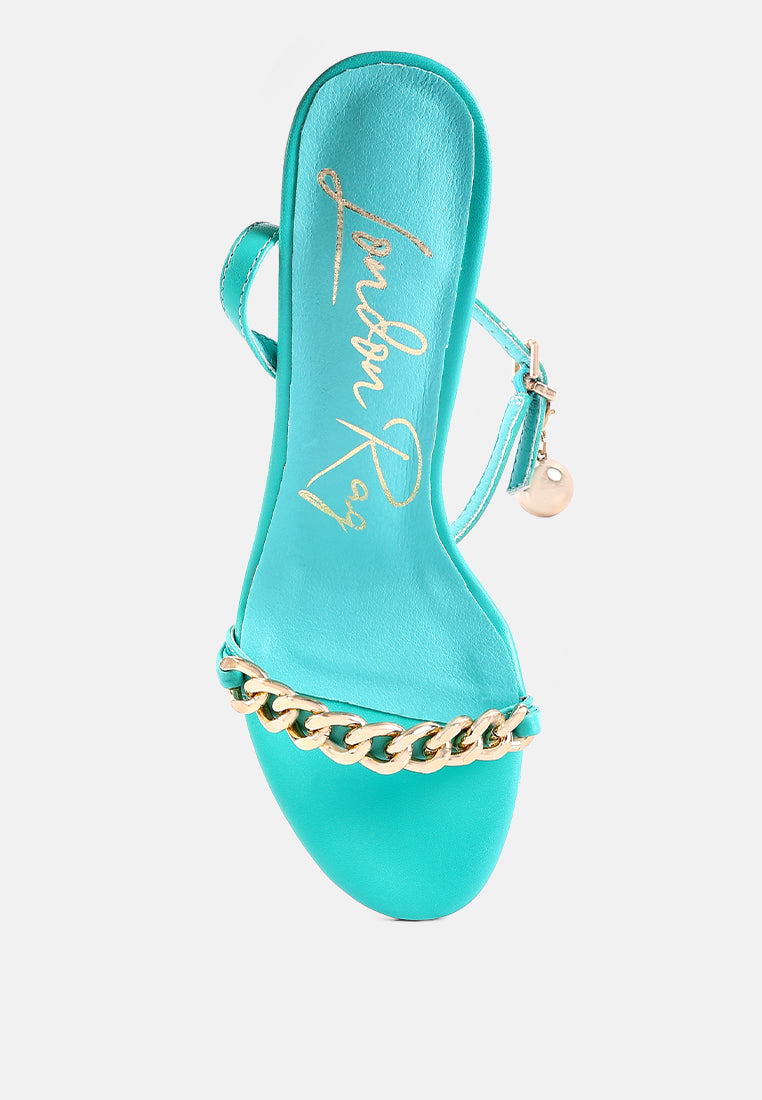 Mooning Metal Chain Strap Stiletto Sandals