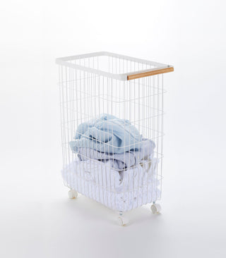 Rolling Wire Basket (24" H)  - Steel + Wood - By Baano
