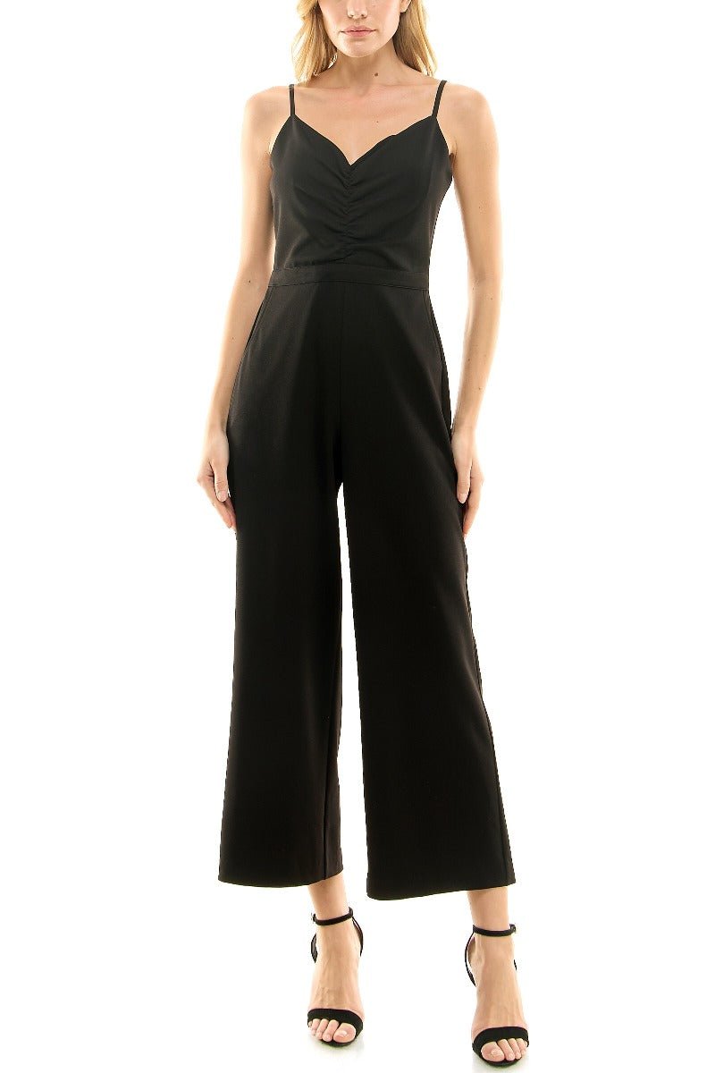 Nicole Miller Spaghetti Strap Zipper Back Solid Crepe Jumpsuit - Glamourous Grace