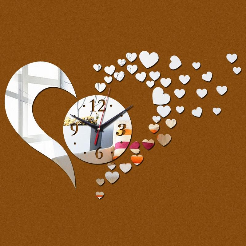 New Arrival Lovely Art Clock Wall Clock Living Room 3D Frameless Acrylic Mirror Sticker Wall Clock Home Modern Love Creative Adjustable Silent Wall Art Clocks for Home Office Decorations Quartz Acrylic Clocks Mirror Watch Stevvex