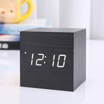 New Arrival Wooden LED Alarm Clocks Temperature Electronic Clock Digital Alarm Clock with Wooden Electronic LED Time Display 3 Dual Plus Alarm Cubic Small Mini Wood Made Electric Sounds Control Digital LED Display Desktop Calendar Table clock Stevvex