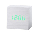 New Arrival Wooden LED Alarm Clocks Temperature Electronic Clock Digital Alarm Clock with Wooden Electronic LED Time Display 3 Dual Plus Alarm Cubic Small Mini Wood Made Electric Sounds Control Digital LED Display Desktop Calendar Table clock Stevvex