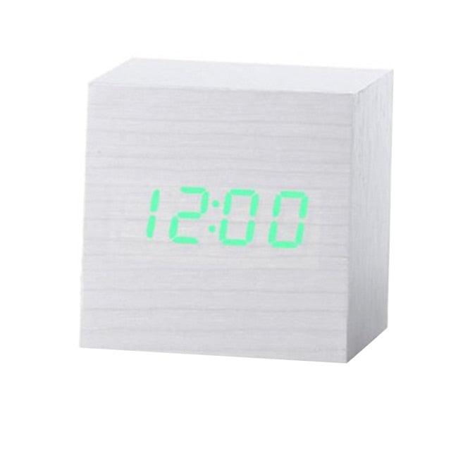 New Arrival Wooden LED Alarm Clocks Temperature Electronic Clock Digital Alarm Clock with Wooden Electronic LED Time Display 3 Dual Plus Alarm Cubic Small Mini Wood Made Electric Sounds Control Digital LED Display Desktop Calendar Table clock Stevvex