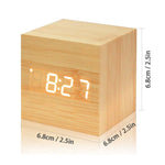 New Arrival Wooden LED Alarm Clocks Temperature Electronic Clock Digital Alarm Clock with Wooden Electronic LED Time Display 3 Dual Plus Alarm Cubic Small Mini Wood Made Electric Sounds Control Digital LED Display Desktop Calendar Table clock Stevvex