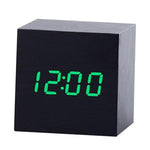 New Arrival Wooden LED Alarm Clocks Temperature Electronic Clock Digital Alarm Clock with Wooden Electronic LED Time Display 3 Dual Plus Alarm Cubic Small Mini Wood Made Electric Sounds Control Digital LED Display Desktop Calendar Table clock Stevvex