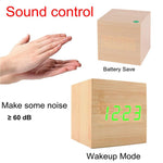 New Arrival Wooden LED Alarm Clocks Temperature Electronic Clock Digital Alarm Clock with Wooden Electronic LED Time Display 3 Dual Plus Alarm Cubic Small Mini Wood Made Electric Sounds Control Digital LED Display Desktop Calendar Table clock Stevvex