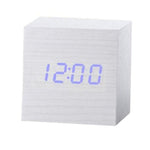 New Arrival Wooden LED Alarm Clocks Temperature Electronic Clock Digital Alarm Clock with Wooden Electronic LED Time Display 3 Dual Plus Alarm Cubic Small Mini Wood Made Electric Sounds Control Digital LED Display Desktop Calendar Table clock Stevvex