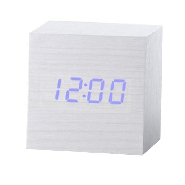 New Arrival Wooden LED Alarm Clocks Temperature Electronic Clock Digital Alarm Clock with Wooden Electronic LED Time Display 3 Dual Plus Alarm Cubic Small Mini Wood Made Electric Sounds Control Digital LED Display Desktop Calendar Table clock Stevvex