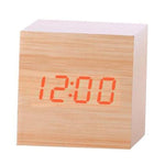 New Arrival Wooden LED Alarm Clocks Temperature Electronic Clock Digital Alarm Clock with Wooden Electronic LED Time Display 3 Dual Plus Alarm Cubic Small Mini Wood Made Electric Sounds Control Digital LED Display Desktop Calendar Table clock Stevvex