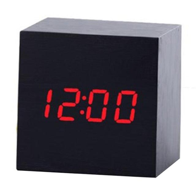 New Arrival Wooden LED Alarm Clocks Temperature Electronic Clock Digital Alarm Clock with Wooden Electronic LED Time Display 3 Dual Plus Alarm Cubic Small Mini Wood Made Electric Sounds Control Digital LED Display Desktop Calendar Table clock Stevvex