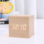 New Arrival Wooden LED Alarm Clocks Temperature Electronic Clock Digital Alarm Clock with Wooden Electronic LED Time Display 3 Dual Plus Alarm Cubic Small Mini Wood Made Electric Sounds Control Digital LED Display Desktop Calendar Table clock Stevvex