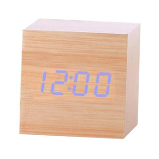 New Arrival Wooden LED Alarm Clocks Temperature Electronic Clock Digital Alarm Clock with Wooden Electronic LED Time Display 3 Dual Plus Alarm Cubic Small Mini Wood Made Electric Sounds Control Digital LED Display Desktop Calendar Table clock Stevvex