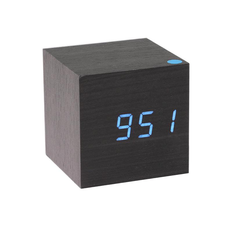 New Arrival Wooden LED Alarm Clocks Temperature Electronic Clock Digital Alarm Clock with Wooden Electronic LED Time Display 3 Dual Plus Alarm Cubic Small Mini Wood Made Electric Sounds Control Digital LED Display Desktop Calendar Table clock Stevvex