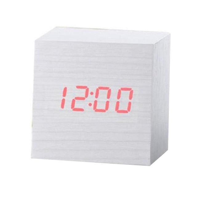 New Arrival Wooden LED Alarm Clocks Temperature Electronic Clock Digital Alarm Clock with Wooden Electronic LED Time Display 3 Dual Plus Alarm Cubic Small Mini Wood Made Electric Sounds Control Digital LED Display Desktop Calendar Table clock Stevvex