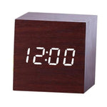 New Arrival Wooden LED Alarm Clocks Temperature Electronic Clock Digital Alarm Clock with Wooden Electronic LED Time Display 3 Dual Plus Alarm Cubic Small Mini Wood Made Electric Sounds Control Digital LED Display Desktop Calendar Table clock Stevvex