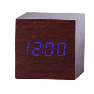 New Arrival Wooden LED Alarm Clocks Temperature Electronic Clock Digital Alarm Clock with Wooden Electronic LED Time Display 3 Dual Plus Alarm Cubic Small Mini Wood Made Electric Sounds Control Digital LED Display Desktop Calendar Table clock Stevvex