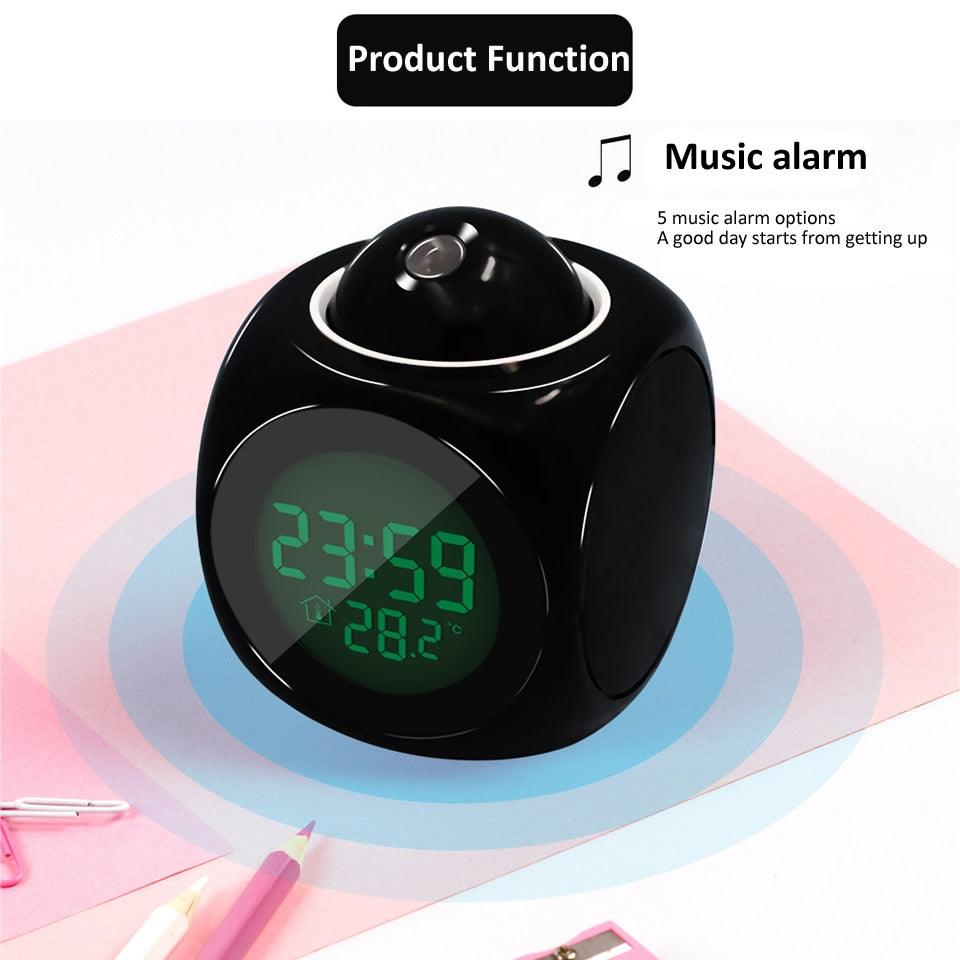 New Creative Attention Projection Digital Weather LCD Snooze Clock Projection Alarm Clock Wake Up Bedroom with Data and Temperature Display Talking Function LED Wall/Ceiling Projection Bell Alarm Display Backlight LED Projector Home Clock Timer Stevvex