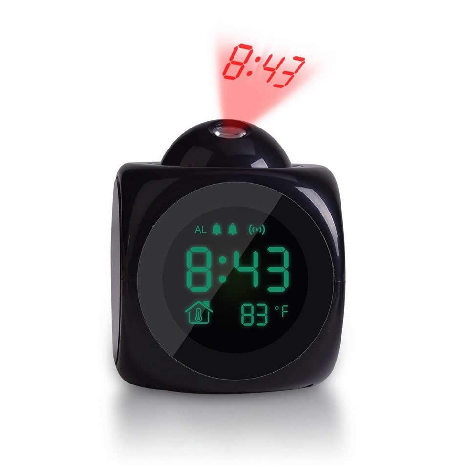 New Creative Attention Projection Digital Weather LCD Snooze Clock Projection Alarm Clock Wake Up Bedroom with Data and Temperature Display Talking Function LED Wall/Ceiling Projection Bell Alarm Display Backlight LED Projector Home Clock Timer Stevvex