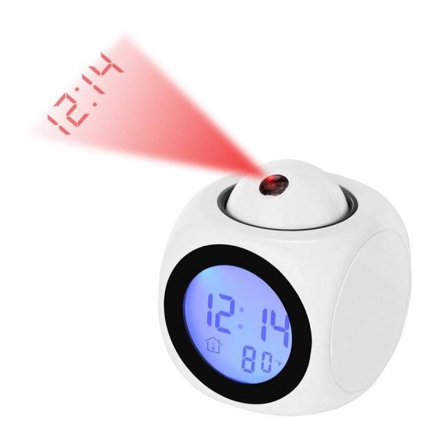 New Creative Attention Projection Digital Weather LCD Snooze Clock Projection Alarm Clock Wake Up Bedroom with Data and Temperature Display Talking Function LED Wall/Ceiling Projection Bell Alarm Display Backlight LED Projector Home Clock Timer Stevvex