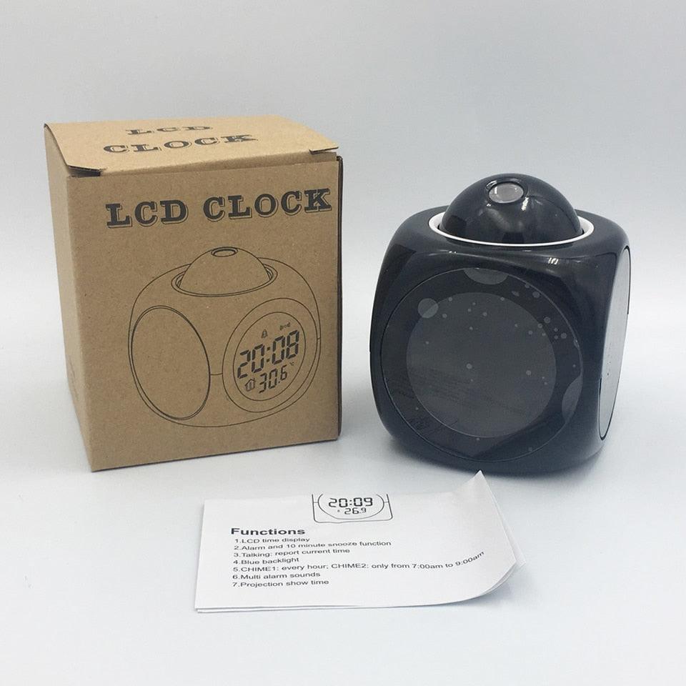 New Creative Attention Projection Digital Weather LCD Snooze Clock Projection Alarm Clock Wake Up Bedroom with Data and Temperature Display Talking Function LED Wall/Ceiling Projection Bell Alarm Display Backlight LED Projector Home Clock Timer Stevvex