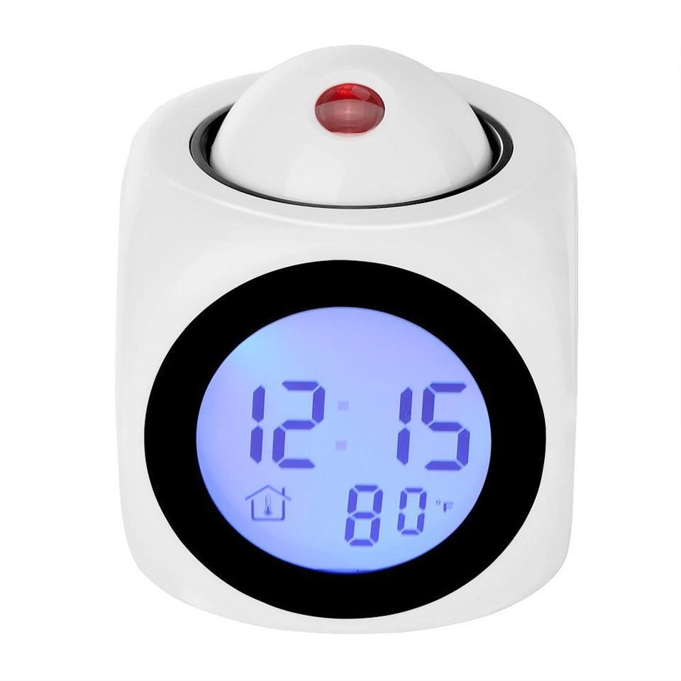 New Creative Attention Projection Digital Weather LCD Snooze Clock Projection Alarm Clock Wake Up Bedroom with Data and Temperature Display Talking Function LED Wall/Ceiling Projection Bell Alarm Display Backlight LED Projector Home Clock Timer Stevvex