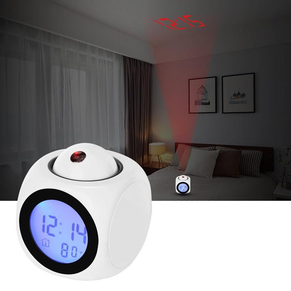New Creative Attention Projection Digital Weather LCD Snooze Clock Projection Alarm Clock Wake Up Bedroom with Data and Temperature Display Talking Function LED Wall/Ceiling Projection Bell Alarm Display Backlight LED Projector Home Clock Timer Stevvex