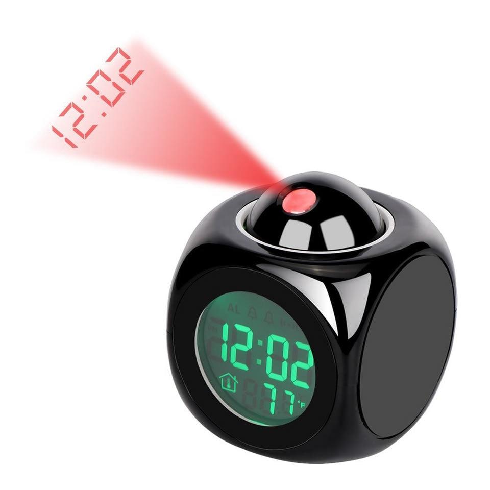 New Creative Attention Projection Digital Weather LCD Snooze Clock Projection Alarm Clock Wake Up Bedroom with Data and Temperature Display Talking Function LED Wall/Ceiling Projection Bell Alarm Display Backlight LED Projector Home Clock Timer Stevvex