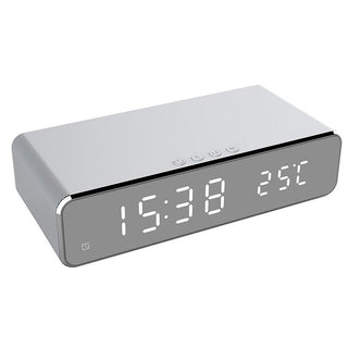 New Electric LED Alarm Clock With Mobile Phone Wireless Charger HD Clock Digital Alarm Clock with Wireless Charging 3 Alarms LED Display Sound Control and Snooze Dual for Bedroom Bedside Office Mirror With Time Memory Digital Thermometer Clock Stevvex