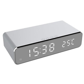 New Electric LED Alarm Clock With Mobile Phone Wireless Charger HD Clock Digital Alarm Clock with Wireless Charging 3 Alarms LED Display Sound Control and Snooze Dual for Bedroom Bedside Office Mirror With Time Memory Digital Thermometer Clock Stevvex