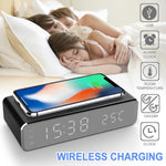 New Electric LED Alarm Clock With Mobile Phone Wireless Charger HD Clock Digital Alarm Clock with Wireless Charging 3 Alarms LED Display Sound Control and Snooze Dual for Bedroom Bedside Office Mirror With Time Memory Digital Thermometer Clock Stevvex