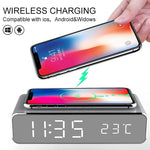 New Electric LED Alarm Clock With Mobile Phone Wireless Charger HD Clock Digital Alarm Clock with Wireless Charging 3 Alarms LED Display Sound Control and Snooze Dual for Bedroom Bedside Office Mirror With Time Memory Digital Thermometer Clock Stevvex