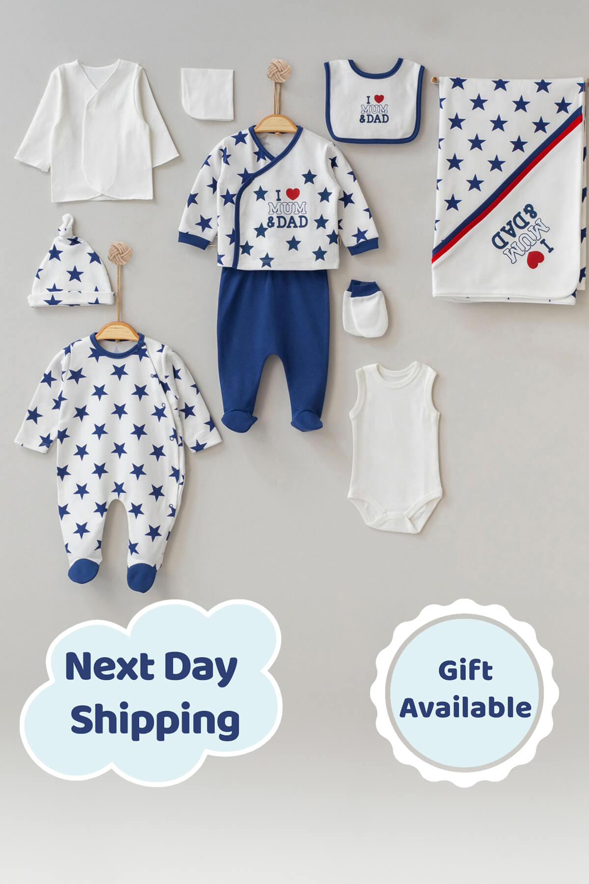 Lincoln Blue Star Newborn Coming Home Set (10 pcs) - By Baano