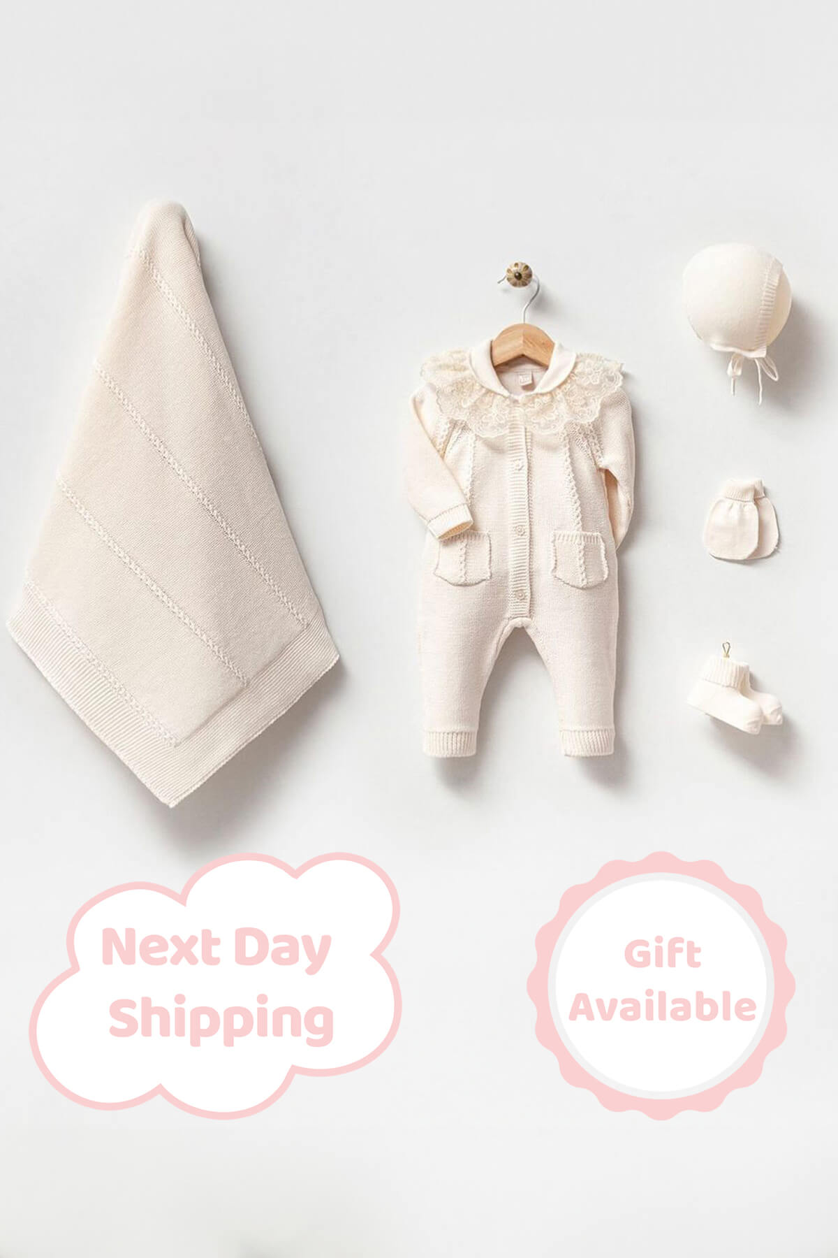 Adrian Cream Knit Newborn Coming Home Set (5 pcs) - By Baano
