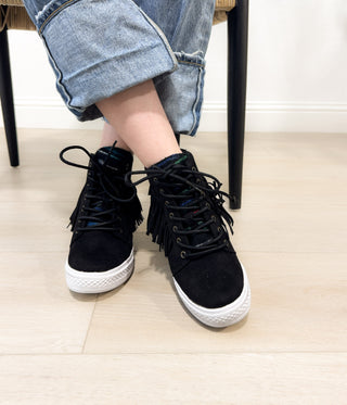 Nick Fringe Sneaker Wedge in Black