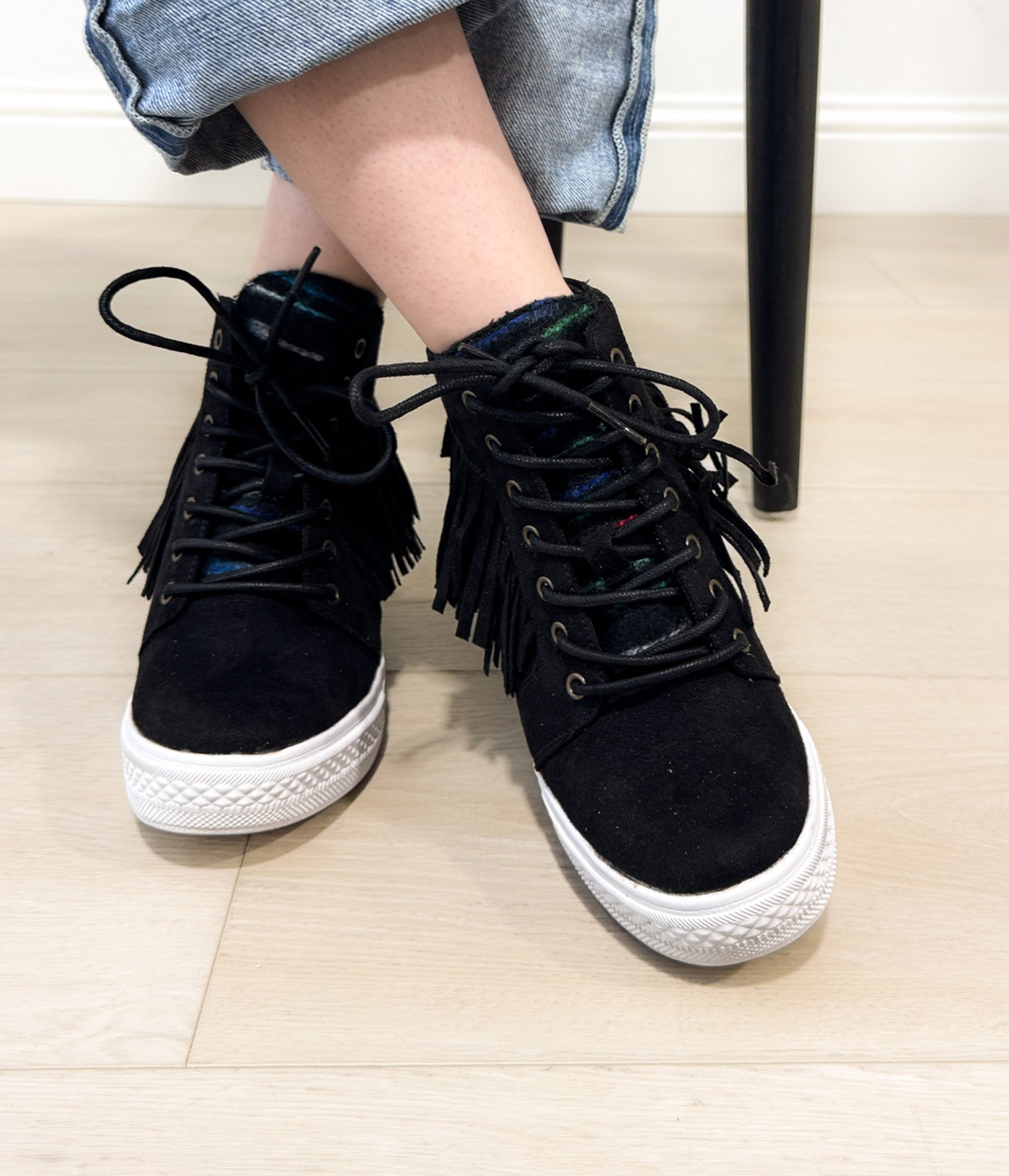 Nick Fringe Sneaker Wedge in Black