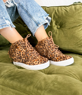 Nick Fringe Sneaker Wedge in Leopard Naughty Monkey