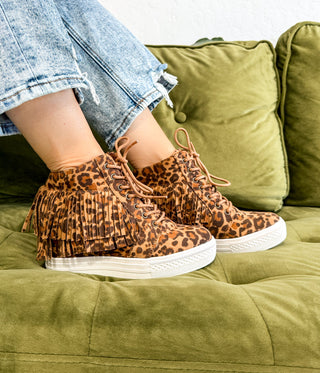Nick Fringe Sneaker Wedge in Leopard Naughty Monkey