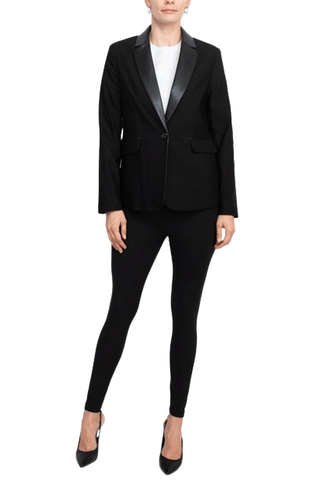 Zac & Rachel notched collar long sleeve one button closure stretch crepe blazer - By Baano