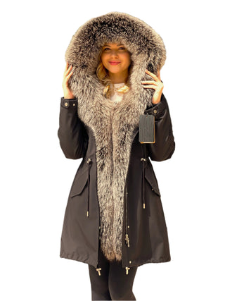 Silver Fox Fur Trim Rabbit Fur Insulated Parka - By Baano