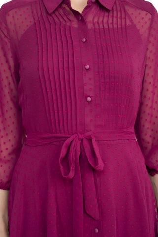 Nanette Lepore Collared 3/4 Sleeve Button Down Tie Waist Illusion Chiffon Dress - Glamourous Grace