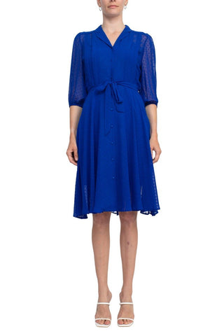 Nanette Lepore Collared Short Sleeve Tie Waist Illusion Rayon Dress - Glamourous Grace