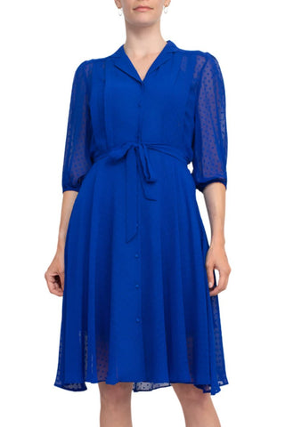 Nanette Lepore Collared Short Sleeve Tie Waist Illusion Rayon Dress - Glamourous Grace