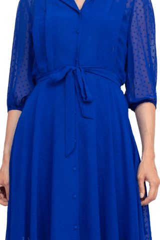 Nanette Lepore Collared Short Sleeve Tie Waist Illusion Rayon Dress - Glamourous Grace
