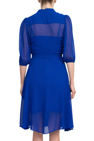 Nanette Lepore Collared Short Sleeve Tie Waist Illusion Rayon Dress - Glamourous Grace