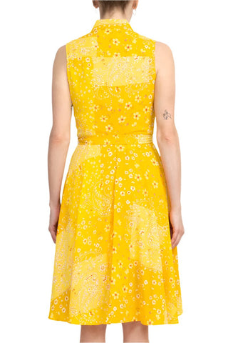 Nanette Lepore Collared Pleated Front Tie Waist Multi Print A - Line Crepe Dress - Glamourous Grace