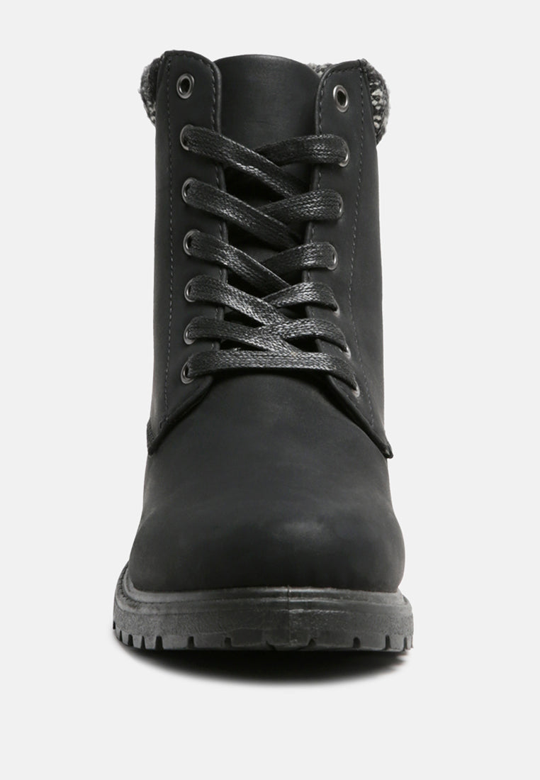 Nora Knitted Collared Cushion Lace-Up Boots