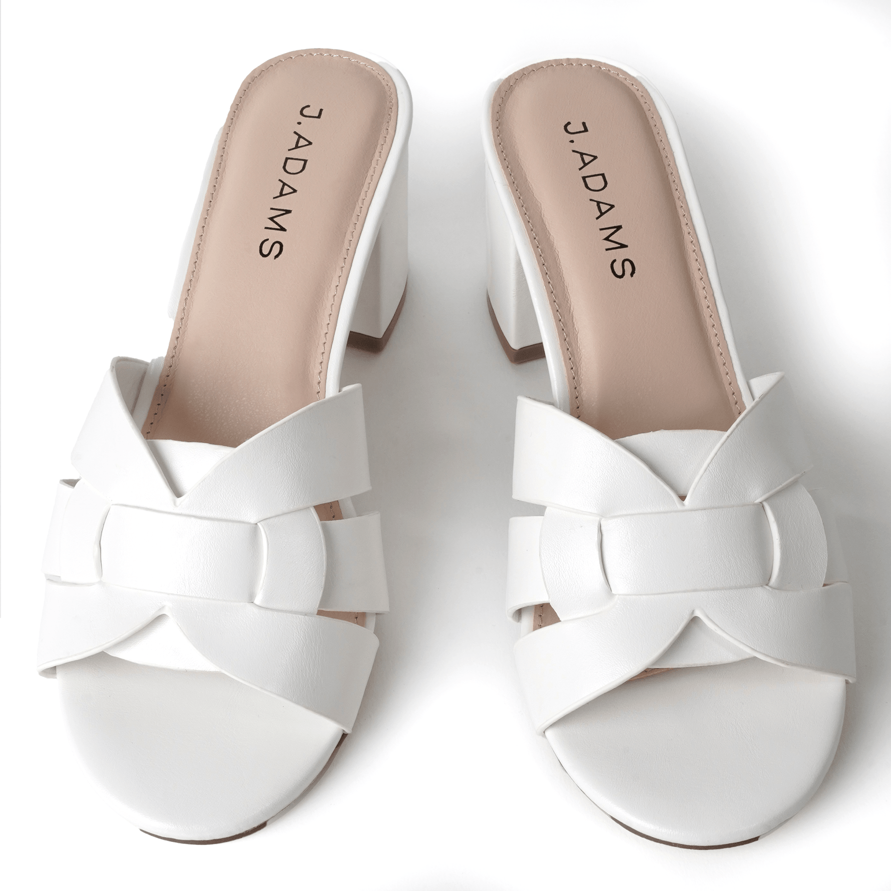 Top view of Nori | White Sandals by J.Adams showing cushioned insole and stylish braided upper, great for comfort and style.