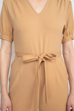 Nanette Lepore V - Neck Short Sleeve Tie Waist Solid Zipper Back Jumpsuit - Glamourous Grace