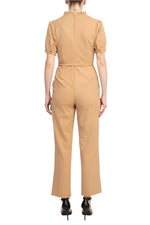 Nanette Lepore V - Neck Short Sleeve Tie Waist Solid Zipper Back Jumpsuit - Glamourous Grace