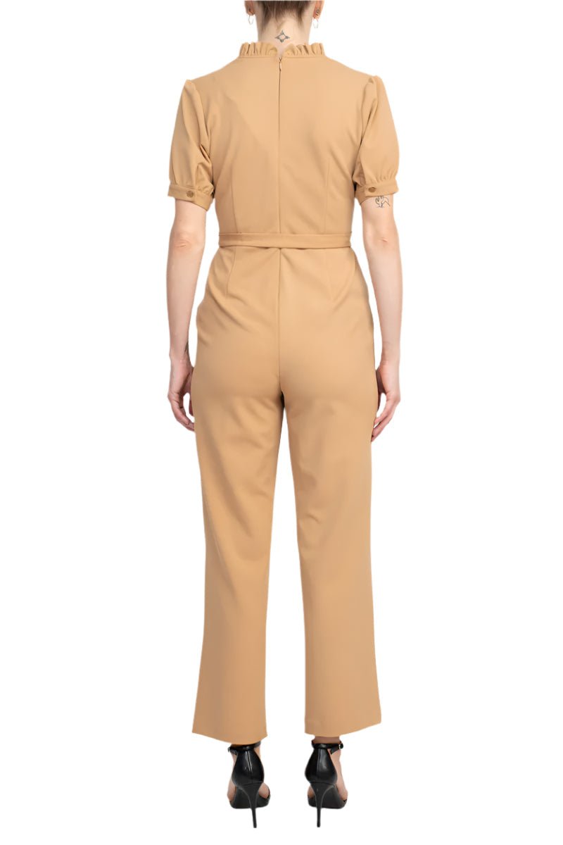 Nanette Lepore V - Neck Short Sleeve Tie Waist Solid Zipper Back Jumpsuit - Glamourous Grace